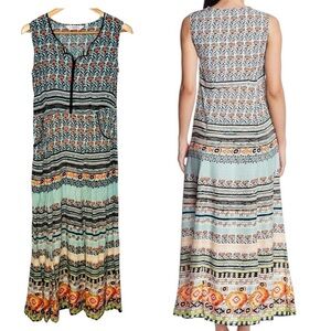 Biba Floral Bohemian-Print Boho Print Sleeveless Maxi Dress. Size Small.